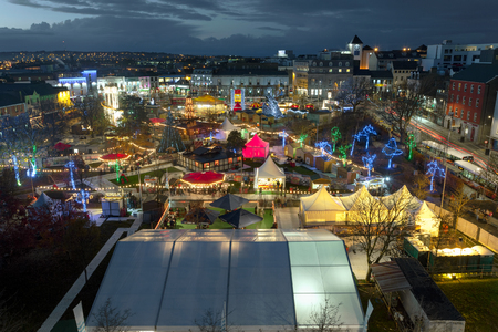 Panoramic view of Galway Continental Christmas Market at night. Ireland.のeditorial素材