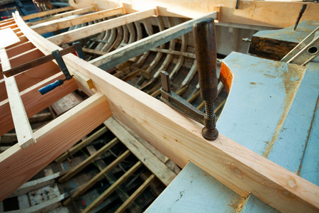 Building Traditional Wooden boat. Detail. Shallow DOFの写真素材
