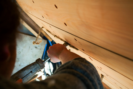 Building traditional wooden boat. Detailの写真素材
