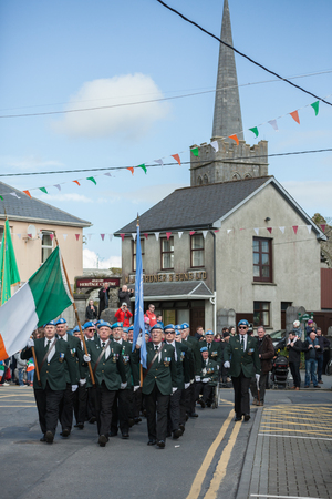 ATHENRY, IRELAND - MARCH 28: Members of Defence forces taking part in Parade during State ceremony marking the centenary of the 1916 Easter Rising on March 28, 2016 in Athenry, Ireland.のeditorial素材