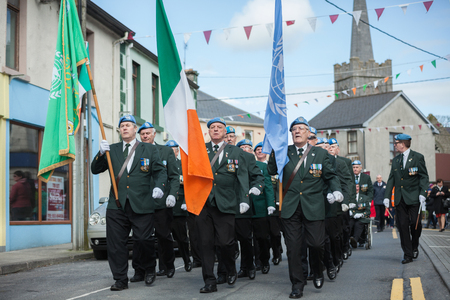 ATHENRY, IRELAND - MARCH 28: Members of Defence forces taking part in Parade during State ceremony marking the centenary of the 1916 Easter Rising on March 28, 2016 in Athenry, Ireland.のeditorial素材