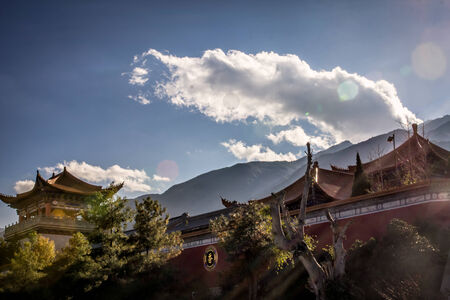 The Wall of a Temple inside of the Three Pagodas in Dali, Yunnan, China.のeditorial素材