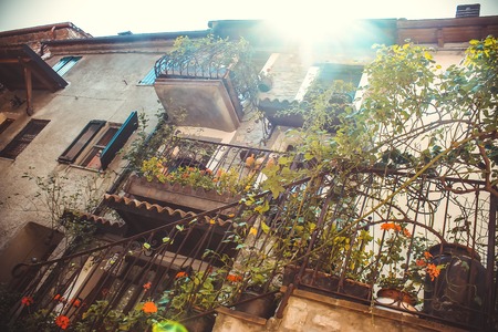 old pictorial greek streets, courtyard with Old Buildingsの写真素材