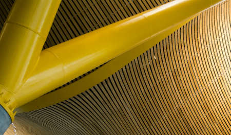 Madrid airport roof with three yellows columnsの写真素材