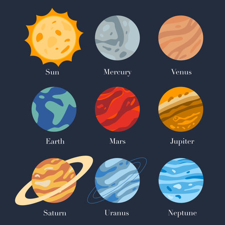 Solar system planets icons set. Cartoon illustration of solar system planets vector icons for web designのイラスト素材