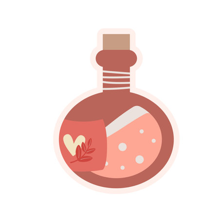 Bottle with potion and heart. Vector illustration in flat style.のイラスト素材