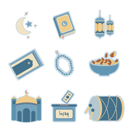 Set of icons on the theme of Ramadan Kareem. Vector illustration eid mubarakのイラスト素材