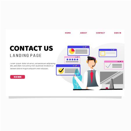 contact us illustration, call center character illustration landing pageのイラスト素材