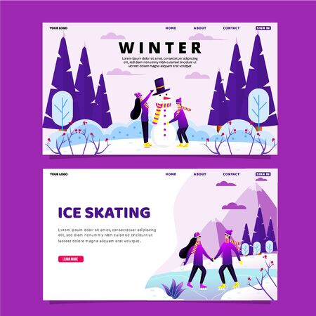 winter illustration, winter activity, winter character design, bacground, web pageのイラスト素材