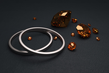 Golden Engagement Ring with Diamond 3dの写真素材