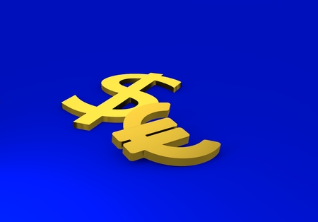 dollar and euro sign, 3d illustrationの写真素材