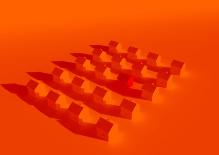 orange houses for real estate property industry, 3d illustration