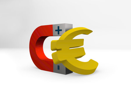 Horseshoe magnet and euro sign. 3D illustration.の写真素材