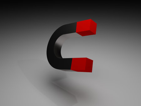 3d render of horseshoe magnet in black and red colorsの写真素材