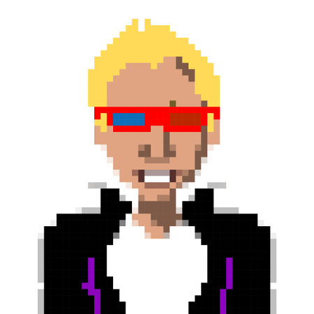 pixel art man with sunglasses isolated on white background. 8 bit video game character