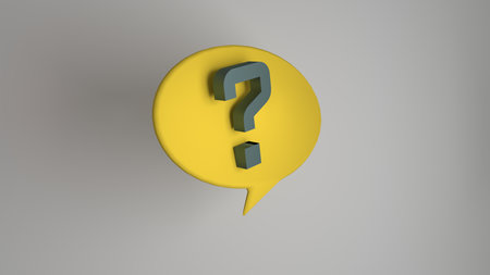 Question mark in a speech bubble on a gray background. 3d renderの写真素材