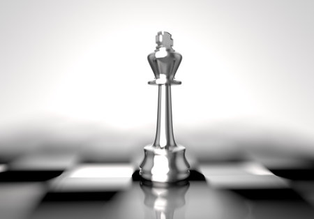 3d illustration of chess king on a chessboard. concept of business strategyの写真素材