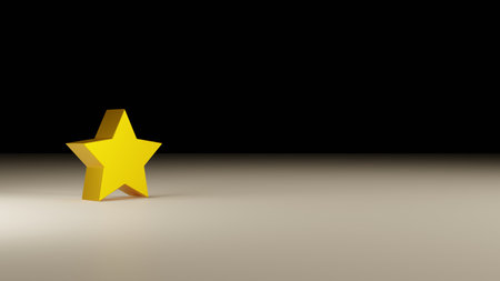 3d yellow star on a black background. 3d rendering.の写真素材