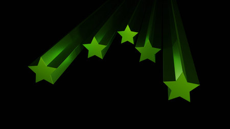 Green stars on a black background. Vector illustration.