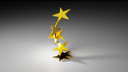 3d rendering of a golden star in a dark backgroundの写真素材
