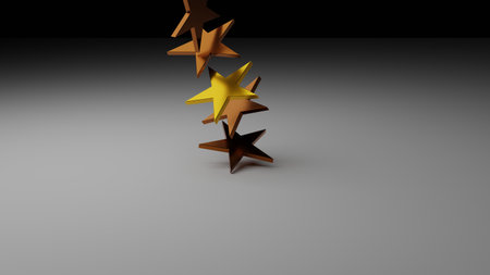 Golden stars on a black background. 3D rendering. Computer digital drawing.の写真素材