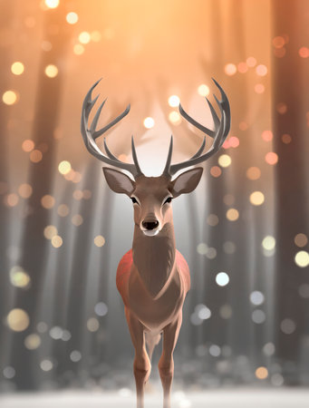 Deer with big antlers in the forest. 3D renderingの素材