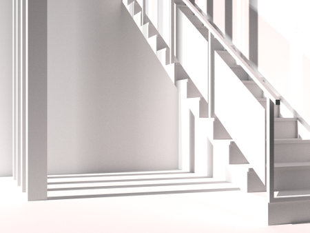 Abstract architecture background, empty white interior with stairs. 3d render illustrationの写真素材