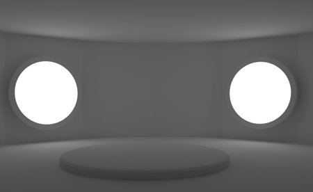 Illuminated round podium in empty room. 3D rendering.の写真素材