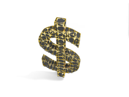 Golden dollar sign on a white background. 3d rendering, 3d illustration.の写真素材