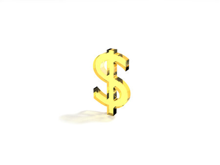 Golden dollar sign isolated on white background. 3d render illustration.の写真素材