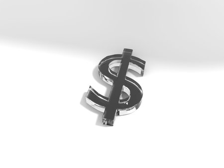 3D rendering of a dollar sign isolated in white studio background.の写真素材