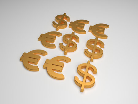 3d rendering of dollar and euro currency symbol in white background.の写真素材