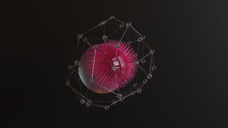 Abstract 3d rendering of chaotic shape with wireframe structure. Futuristic shape design.