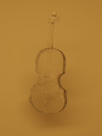 violin on yellow background, closeup of photo, computer generated imagesの写真素材