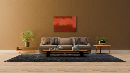 Interior of modern living room with brown walls, 3d renderの写真素材