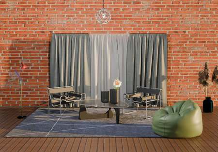 Interior of the living room in a loft style. 3D renderの写真素材