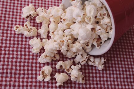 popcorn in a red cupの写真素材