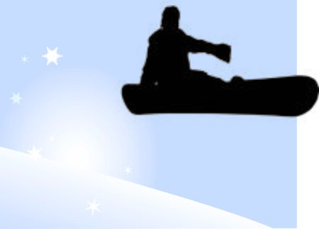 Silhouetted snowboarder isolated over cool blue snow and skyのイラスト素材