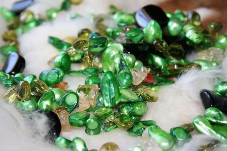 Necklace of green man made pearld and beadsの写真素材