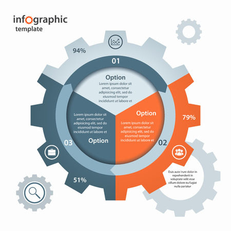 gear circle infographic template for business and industry. Business and industrial concept with 3 processes, options, parts, steps. Can be used for infographics, diagram, graph, presentation.のイラスト素材
