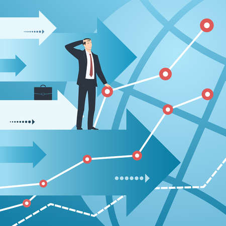 Businessman and graphs with growing financial indicators.のイラスト素材