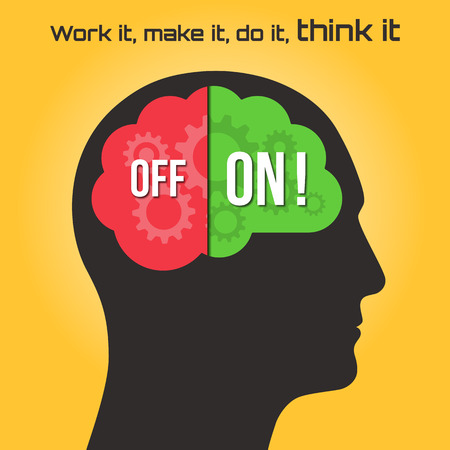 Silhouette of a human head with brain and on off option. Business idea concept. Abstract vector illustration.のイラスト素材