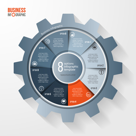 Vector business and industry gear style circle infographic template for graphs, charts, diagrams and other infographics. Business concept with options, parts, steps, processes. Gear style logo.のイラスト素材