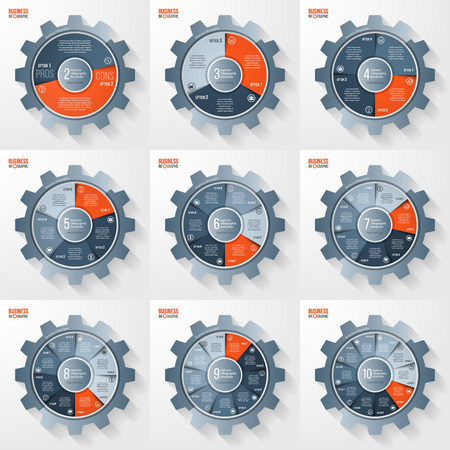 Vector business and industry gear style circle infographic template set for graphs, charts, diagrams and other infographics. Business concept with options, parts, steps, processes. Gear style logo.のイラスト素材