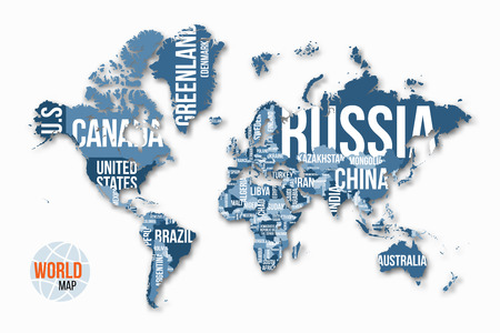 Vector detailed world map with borders and country names. Education, business and travel infographic concept.のイラスト素材