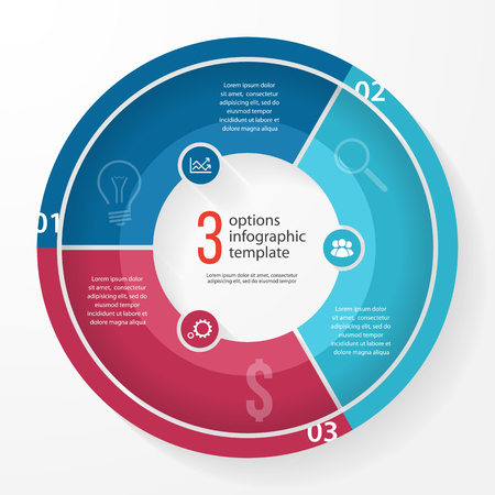 business pie chart template for graphs, charts, diagrams. Business circle infographic concept with 3 options, parts, steps, processes.のイラスト素材