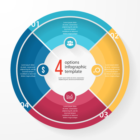 business pie chart template for graphs, charts, diagrams. Business circle infographic concept with 4 options, parts, steps, processes.のイラスト素材