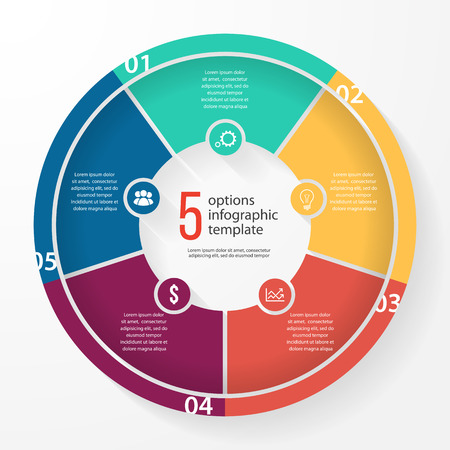 business pie chart template for graphs, charts, diagrams. Business circle infographic concept with 5 options, parts, steps, processes.のイラスト素材