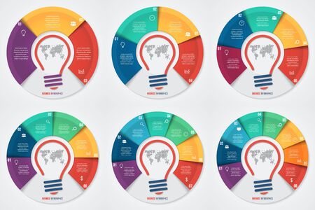 Vector light bulb idea pie chart infographic template for graphs, charts, diagrams. Business concept with options, parts, steps, processes.のイラスト素材