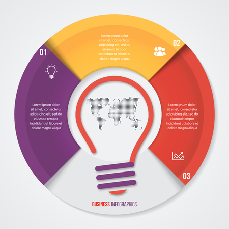 Vector idea pie chart infographic template for graphs, charts, diagrams. Business concept with 3 options, parts, steps, processes.のイラスト素材